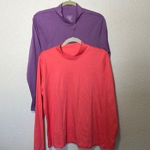 L.L.Bean Women's Cowl Neck Shirts. Purple & Orange. NWOT. Lot Of 2. Size XL Reg.